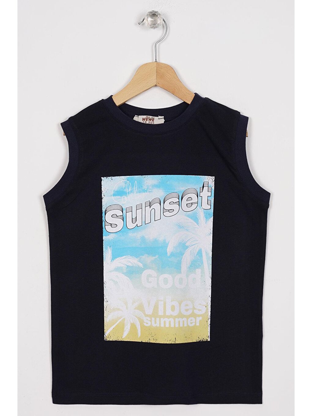 Sunset Baskılı Lacivert Renk Sıfır Kol Erkek Çocuk Tshirt