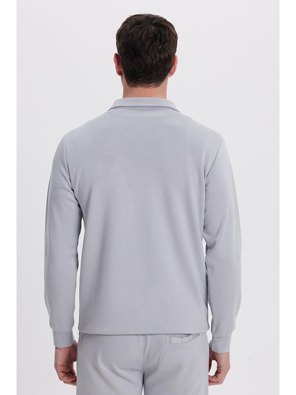 Erkek Relax Fit Rahat Kesim Polo V Yaka Gri Sweatshirt-6