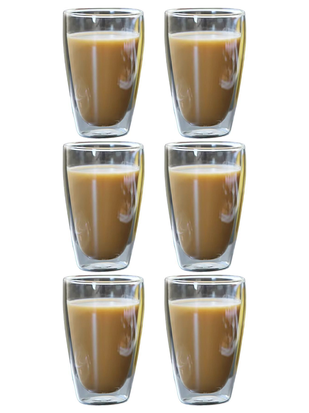 Renksiz Çift Cidarlı Uzun Bardak 400 ml Su Meşrubat Nescafe Latte Bardağı  6 Adet - 2258-1