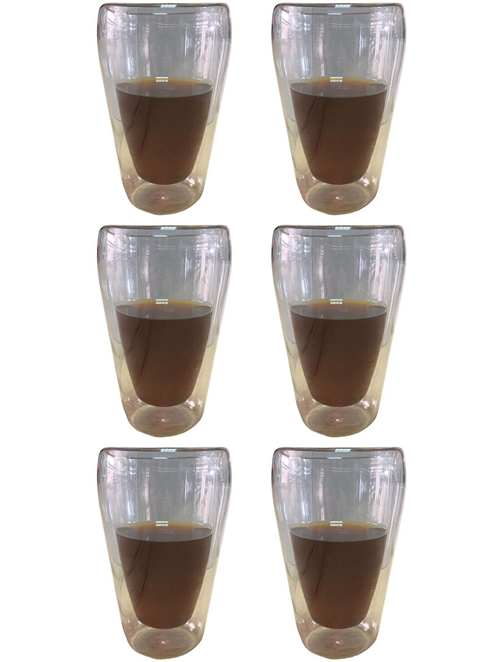 Renksiz Çift Cidarlı Uzun Bardak 400 ml Su Meşrubat Nescafe Latte Bardağı  6 Adet - 2258-2