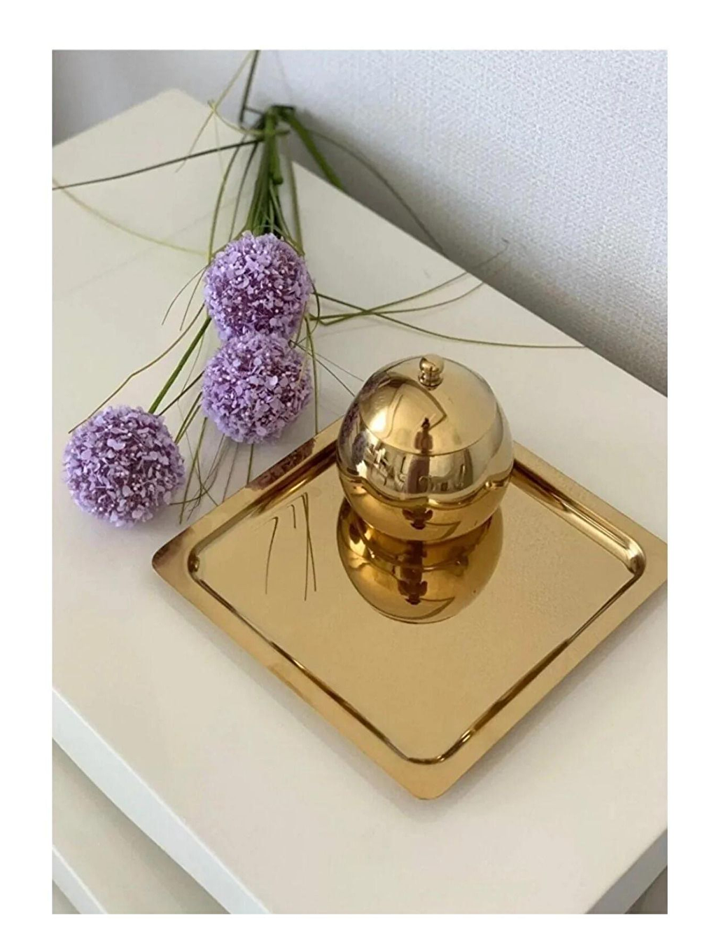 Sarı Paslanmaz Çelik Gold Renk Sunum Tepsisi 21 x21 cm 2 Adet-3