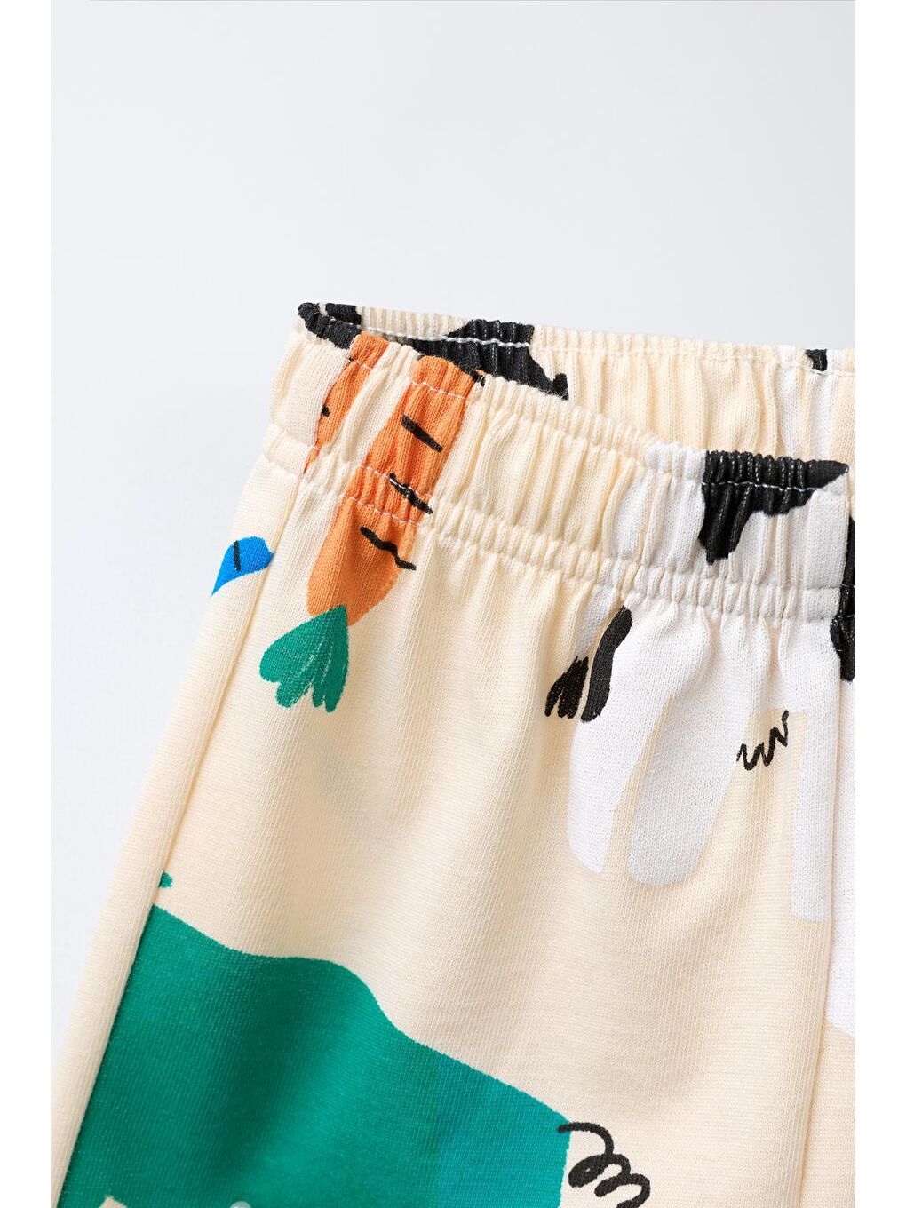 Ekru Unisex Çocuk Pamuklu Krem Çiftlik Desenli T-Shirt Şort Takım - Eğlenceli Yazlık Set-3