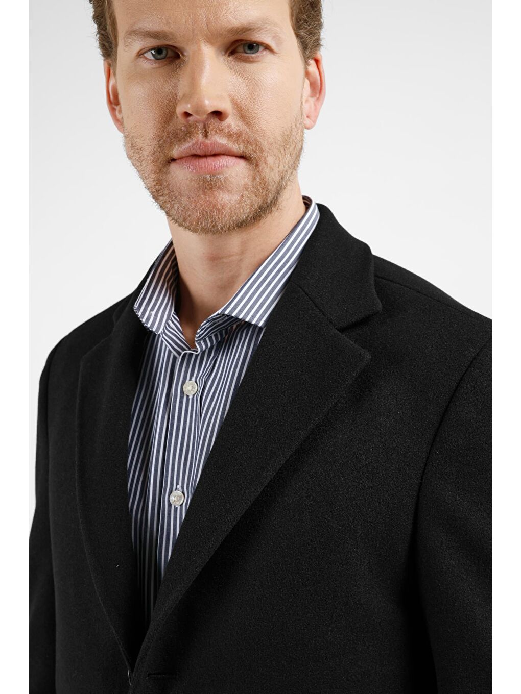 Siyah Mono Yaka Esnek Slim Fit Classic Kaşe Palto 1005255101-3