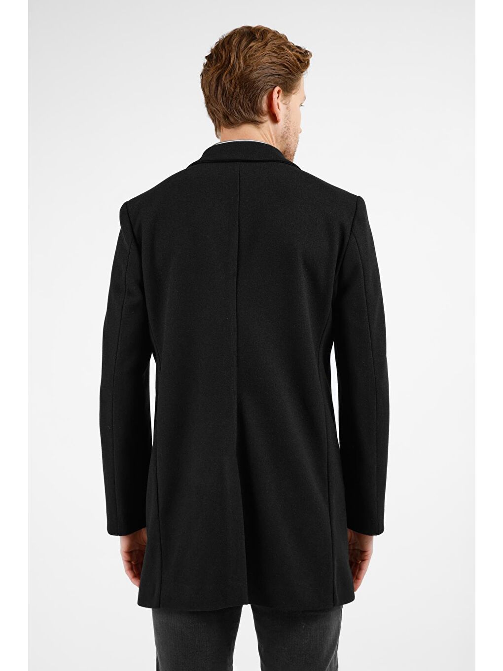 Siyah Mono Yaka Esnek Slim Fit Classic Kaşe Palto 1005255101-5