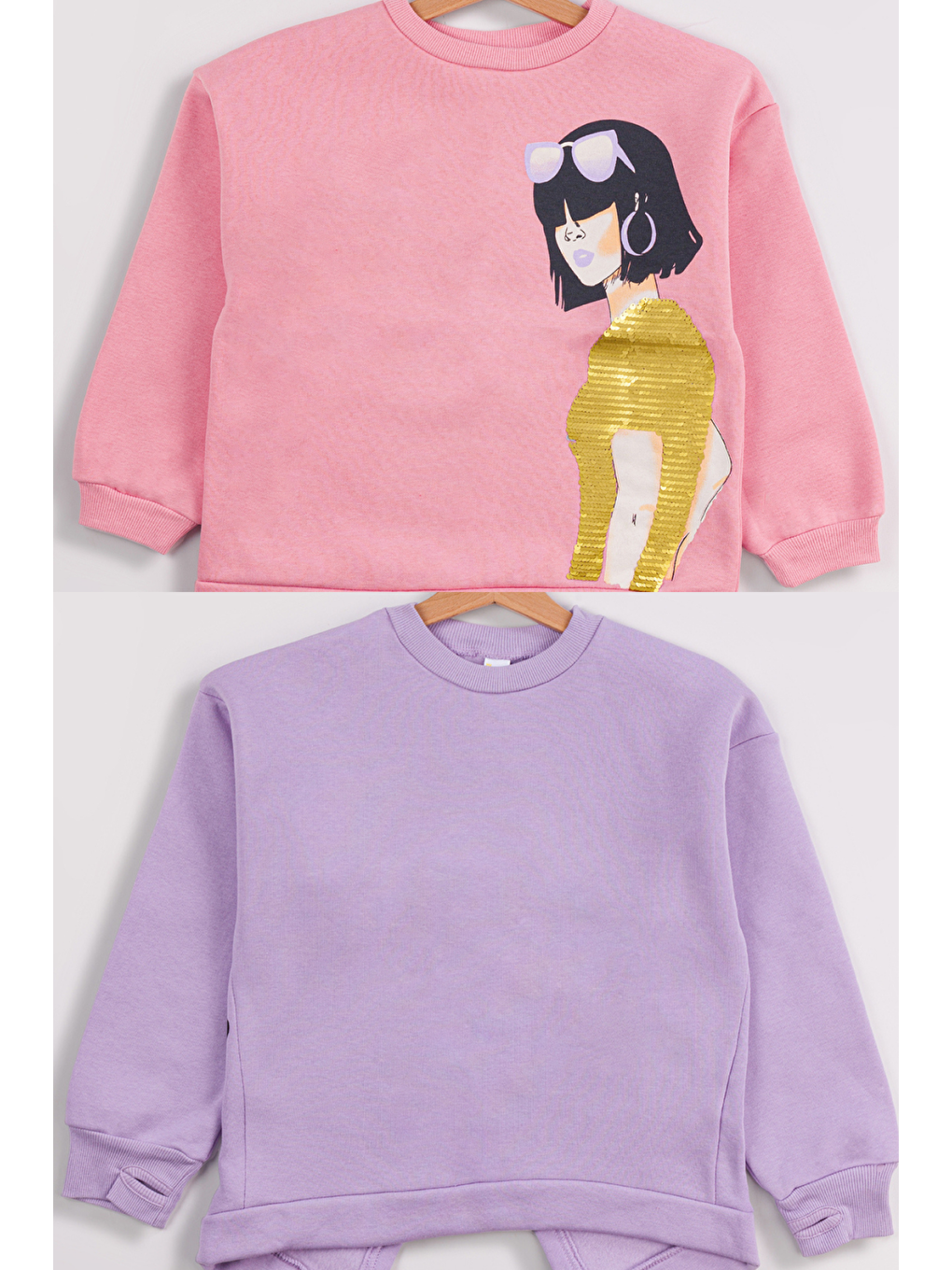 Pembe Kız Çocuk Orta Kalınlıkta Baskılı 2'li Paket Sweatshirt