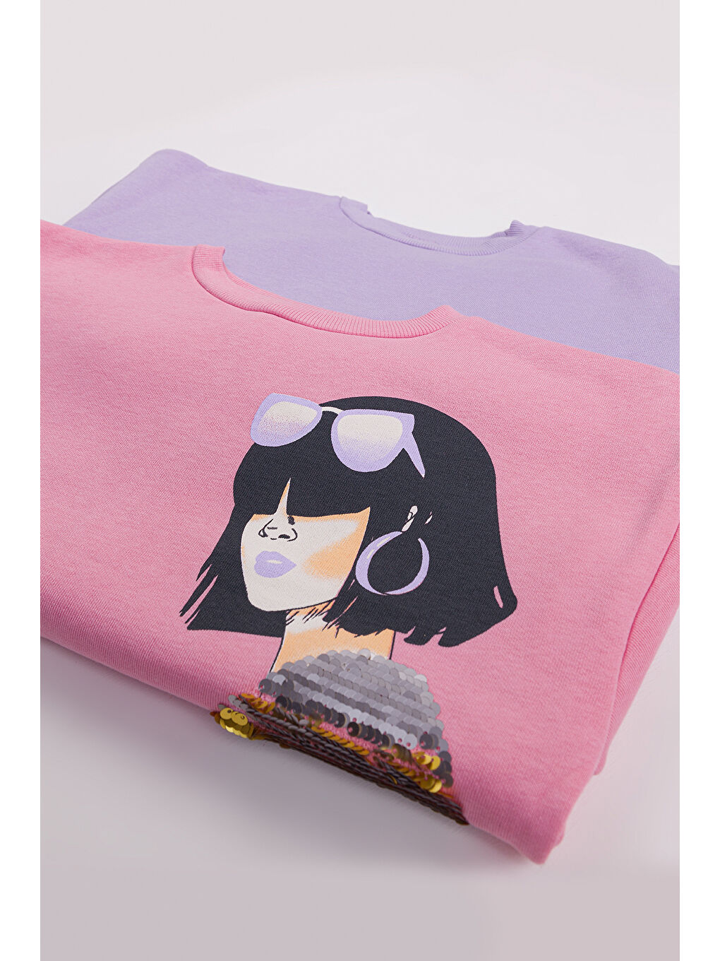 Pembe Kız Çocuk Orta Kalınlıkta Baskılı 2'li Paket Sweatshirt-1