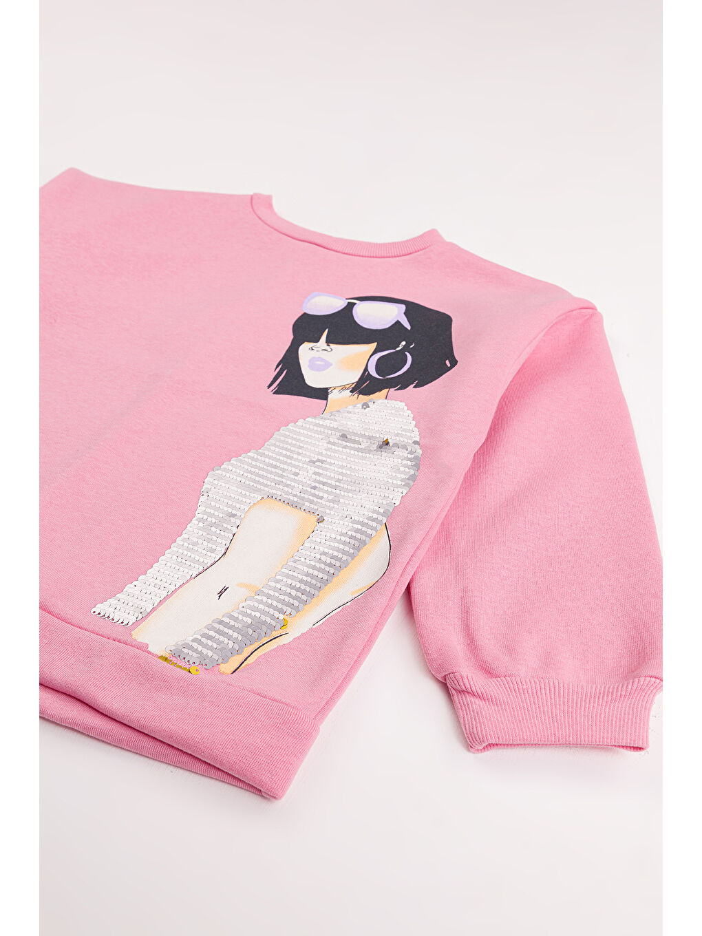 Pembe Kız Çocuk Orta Kalınlıkta Baskılı 2'li Paket Sweatshirt-5