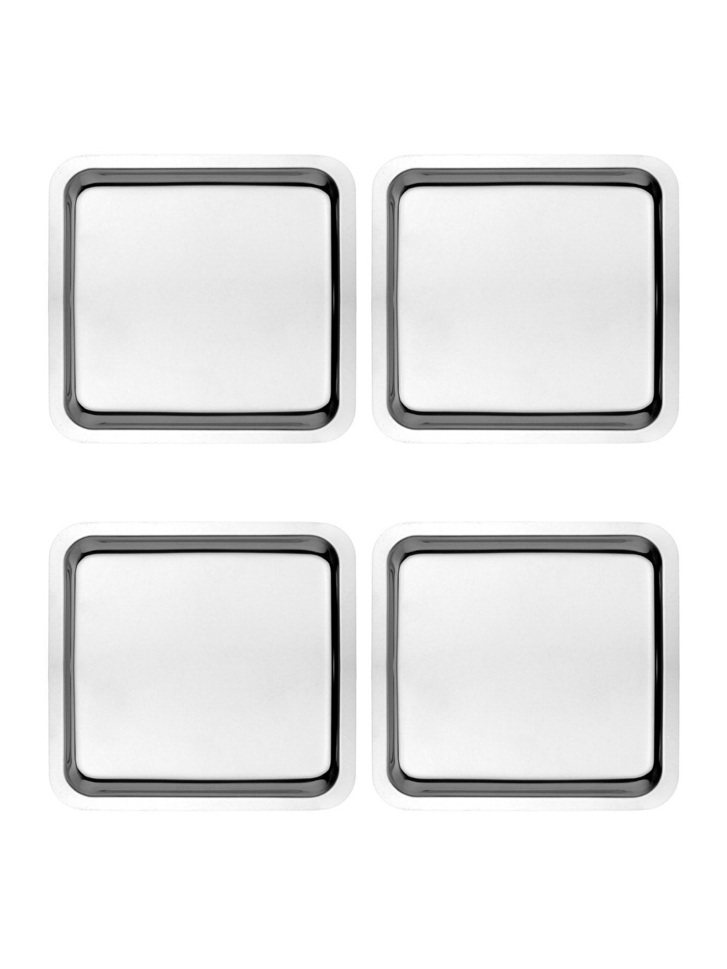 Gri Paslanmaz Çelik Gümüş Renk Sunum Tepsisi 21 x21 cm 4 Adet