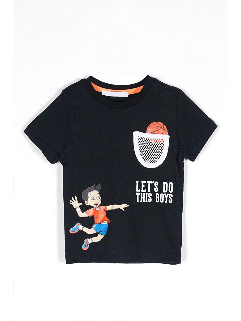 Bisiklet Yaka Kısa Kol Lets Do This Baskı Fileli Cepli Lacivert Renk Erkek Çocuk Tshirt