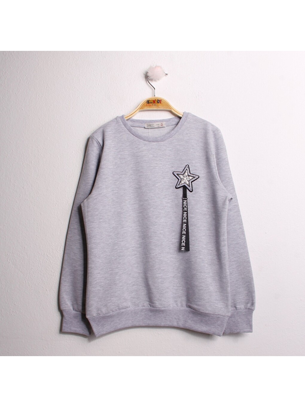 Gri Kız Çocuk Sweatshirt Göğsü Yıldız Nakış