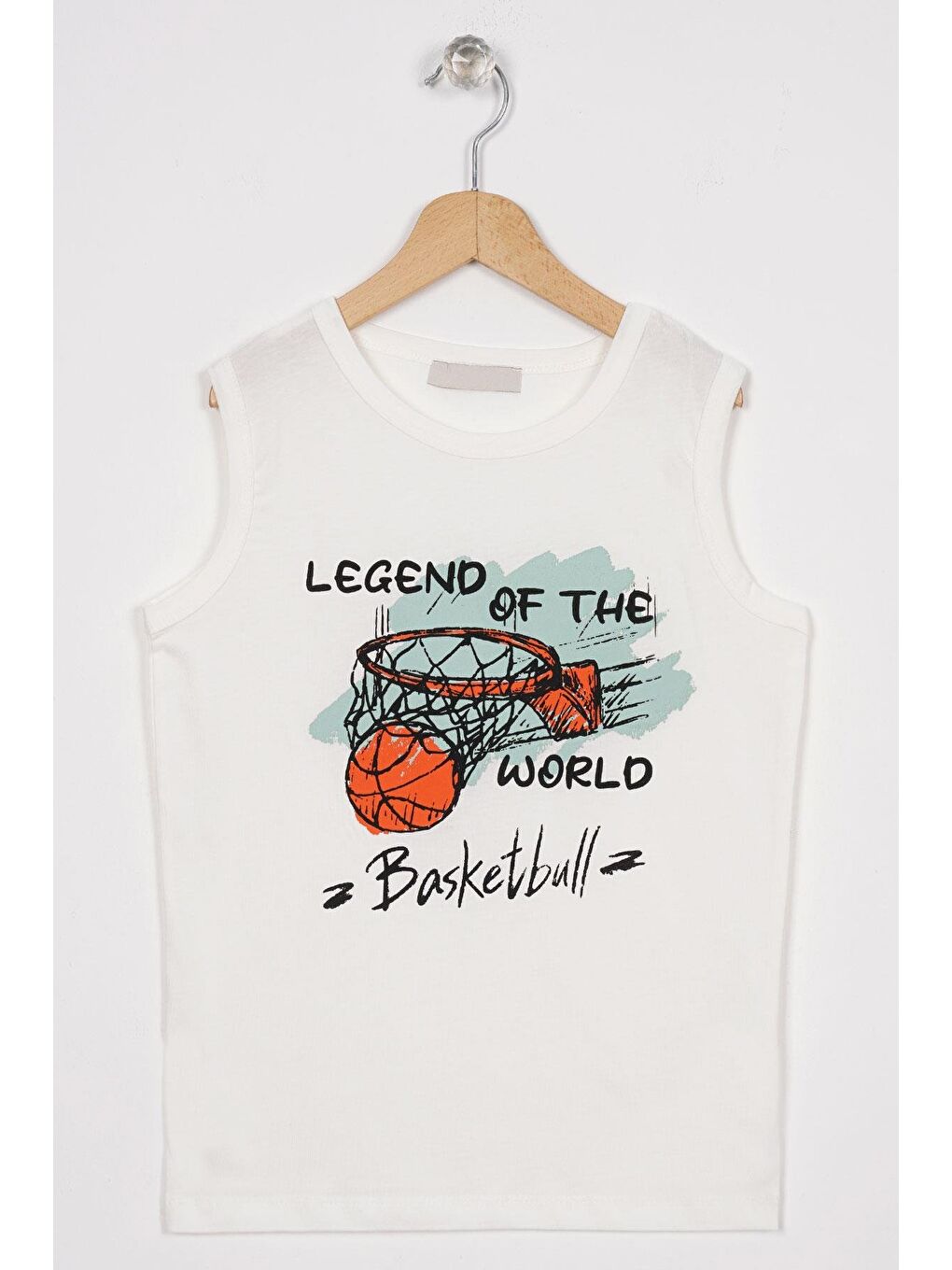 Sıfır Kol Yazı Baskılı Ekru Renk Erkek Çocuk Tshirt