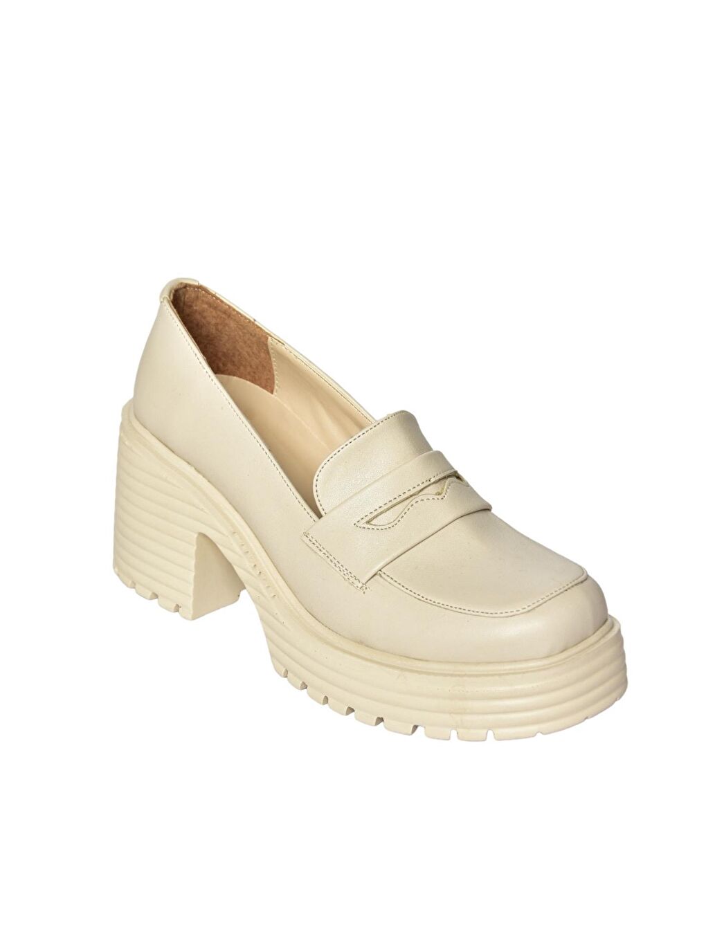 R9960520 Bej Kadın Topuklu Loafer Ayakkabı-4