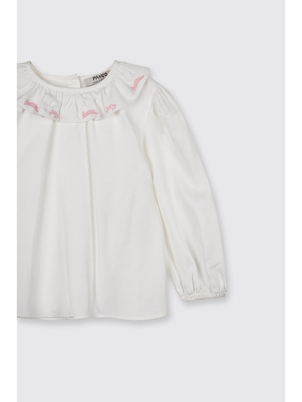 Kız Çocuk Yakası Nakış Detaylı Bluz Ekru-2