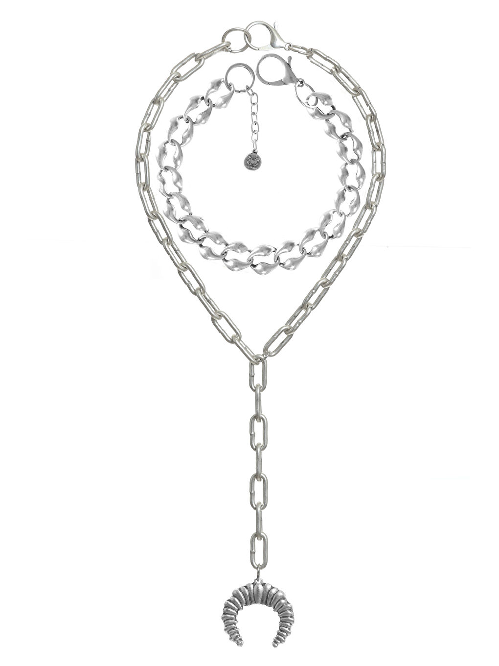 Gri Kadın Antik Gümüş Kaplama 2' li Burgulu Ay Uçlu Kolye& Choker