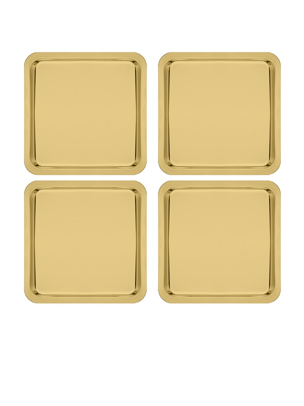 Sarı Paslanmaz Çelik Gold Renk Sunum Tepsisi 21 x21 cm Çay Kahve Pasta Tatlı Servis Sunum Tepsisi 4 Adet