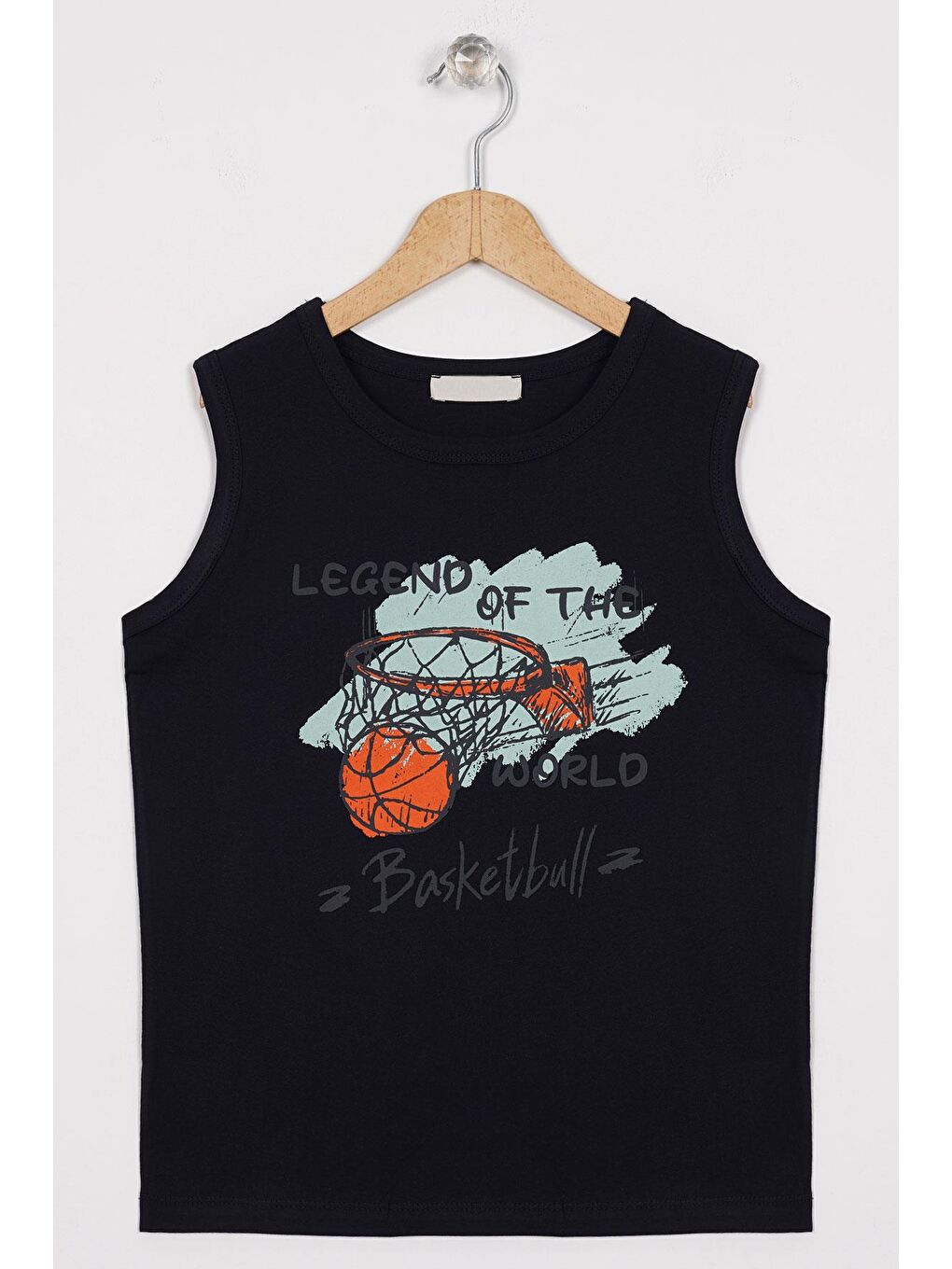 Sıfır Kol Yazı Baskılı Lacivert Renk Erkek Çocuk Tshirt