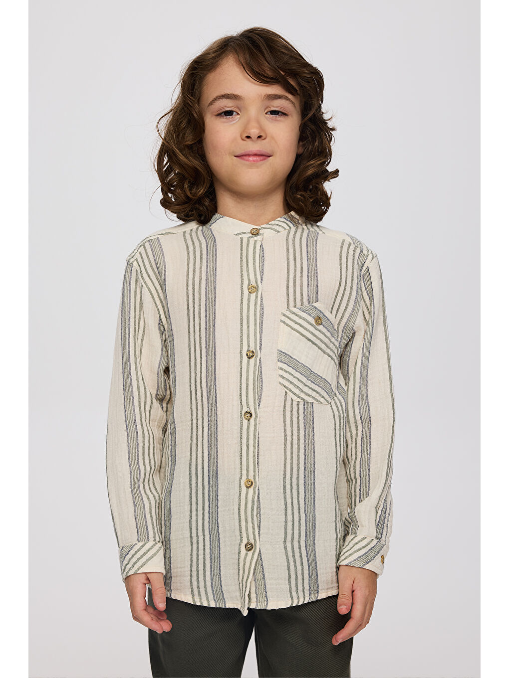 Erkek Çocuk Çizgi Desenli Gömlek Ekru-3