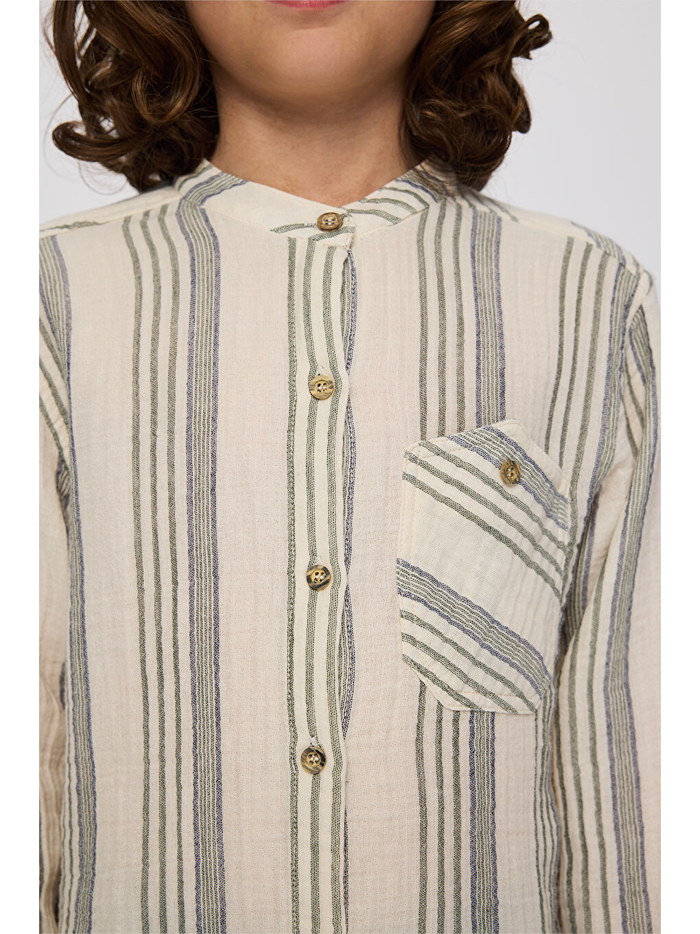 Erkek Çocuk Çizgi Desenli Gömlek Ekru-5