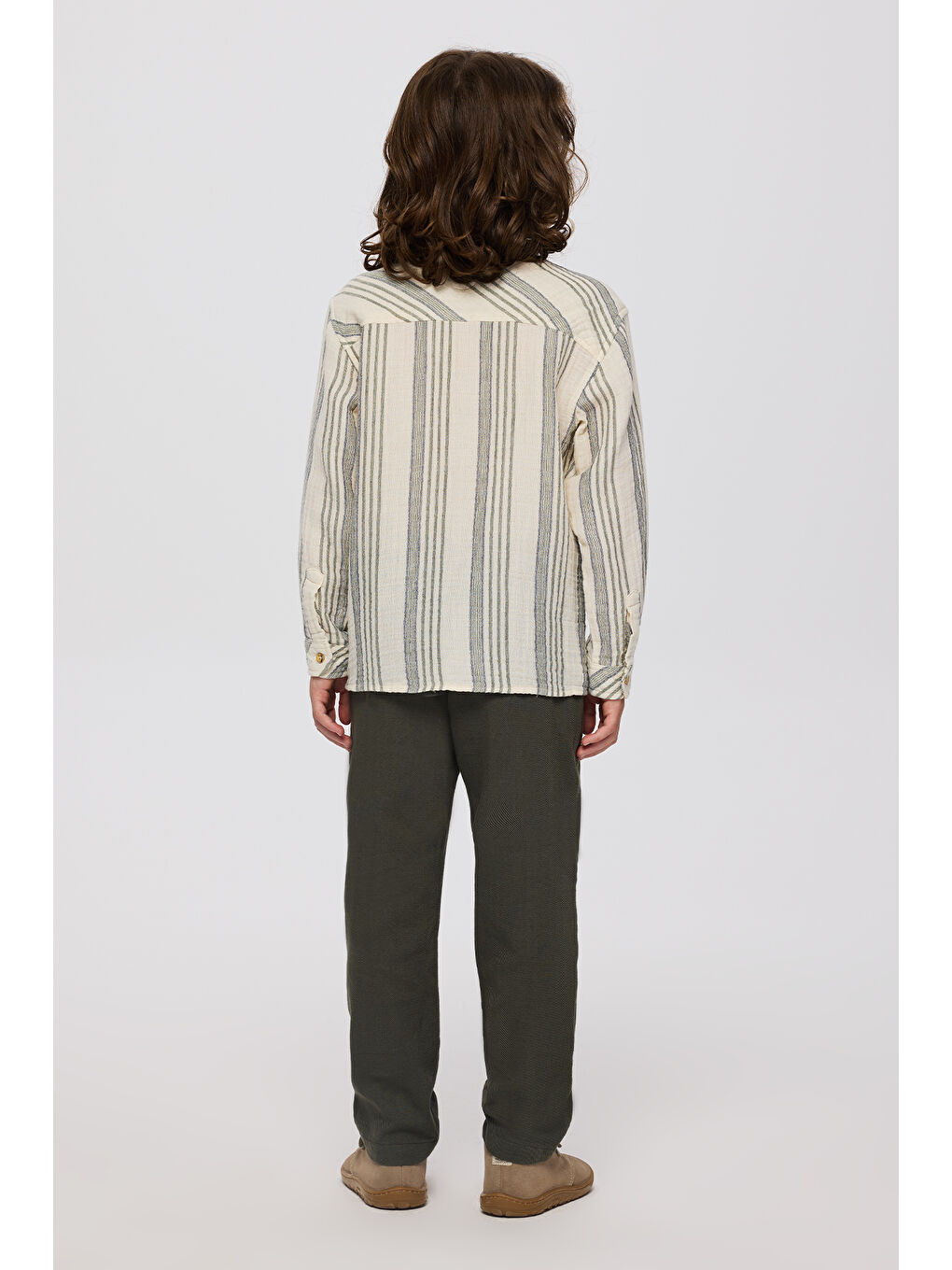 Erkek Çocuk Çizgi Desenli Gömlek Ekru-6