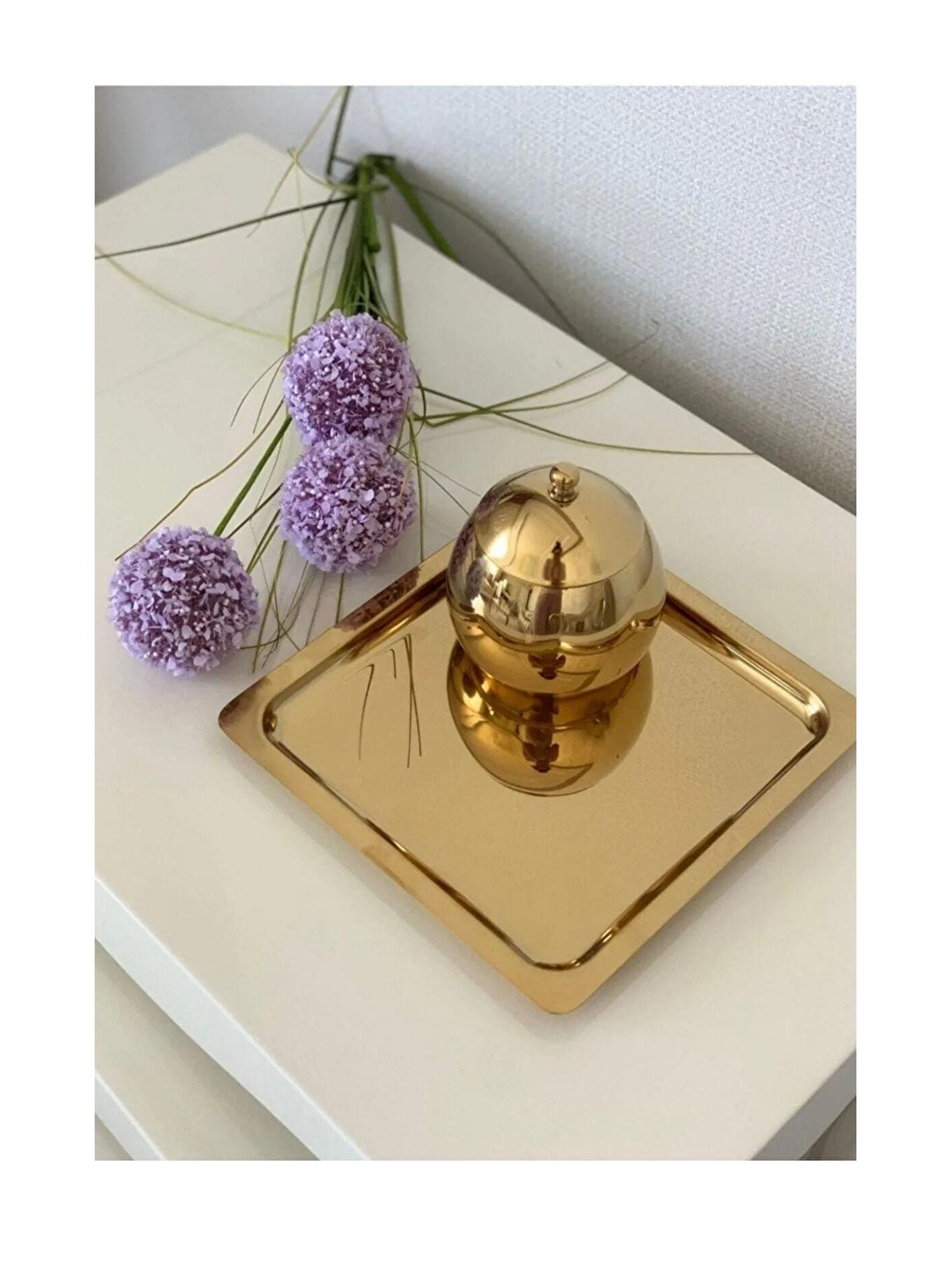 Sarı Paslanmaz Çelik Gold Renk Sunum Tepsisi 21 x21 cm Çay Kahve Pasta Tatlı Servis Sunum Tepsisi 4 Adet-3