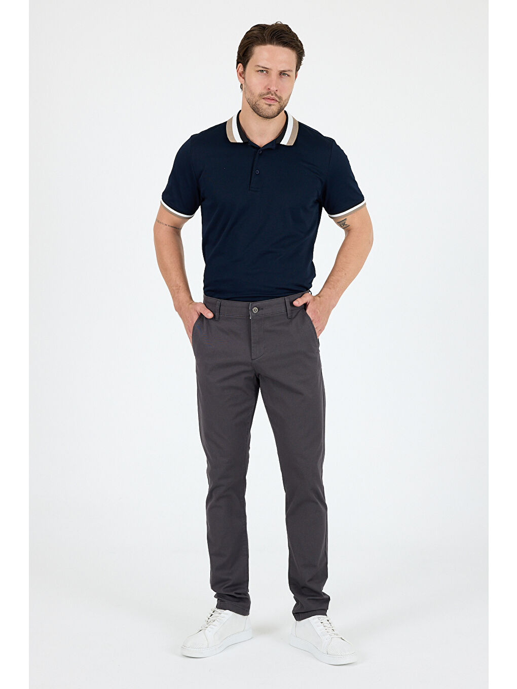 Antrasit Erkek Slim Fit Chino Pantolon – %98 Pamuk %2 Elastan Rahat Günlük Esnek Kumaş Pantolon 1012-3