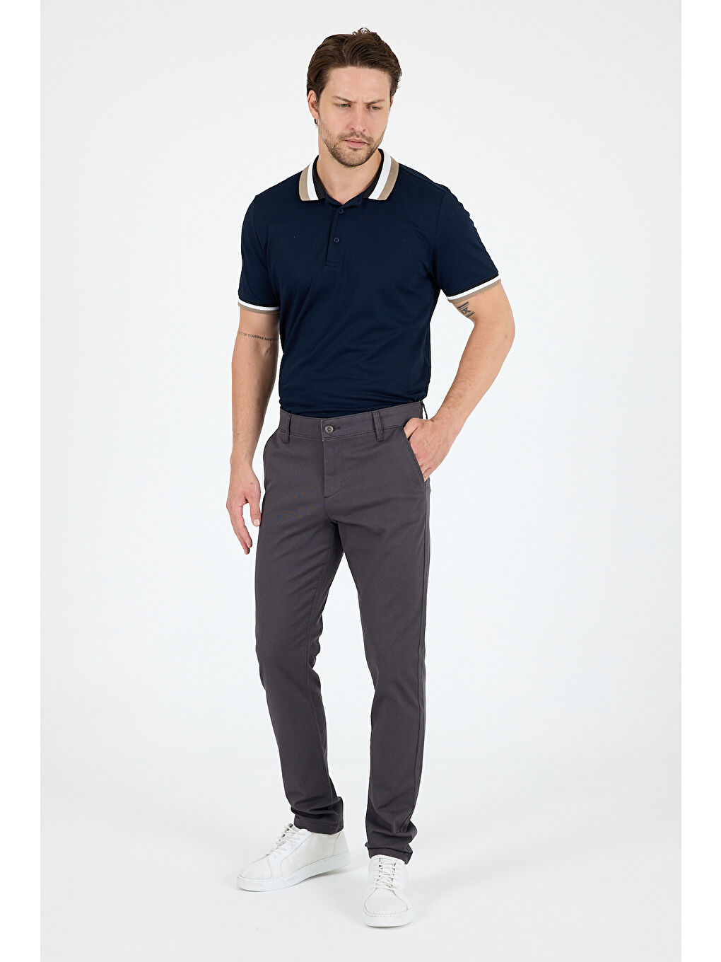 Antrasit Erkek Slim Fit Chino Pantolon – %98 Pamuk %2 Elastan Rahat Günlük Esnek Kumaş Pantolon 1012-4
