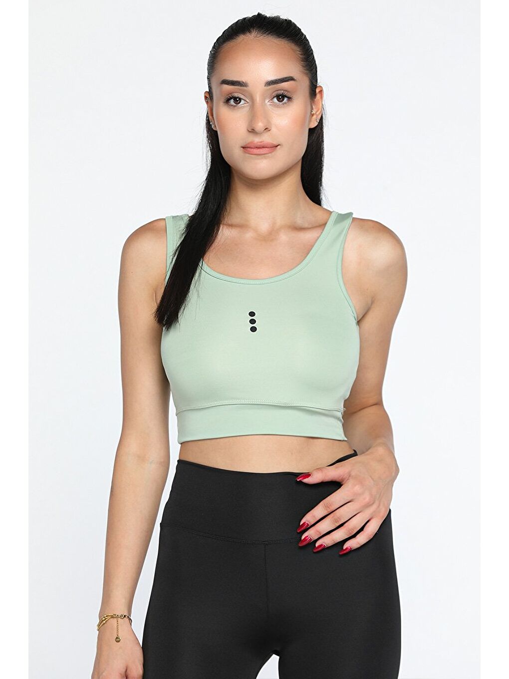 GÜLSELİ Yeşil Elastanlı Sıkılaştırıcı Kadın Crop Top Büstiyer - 1