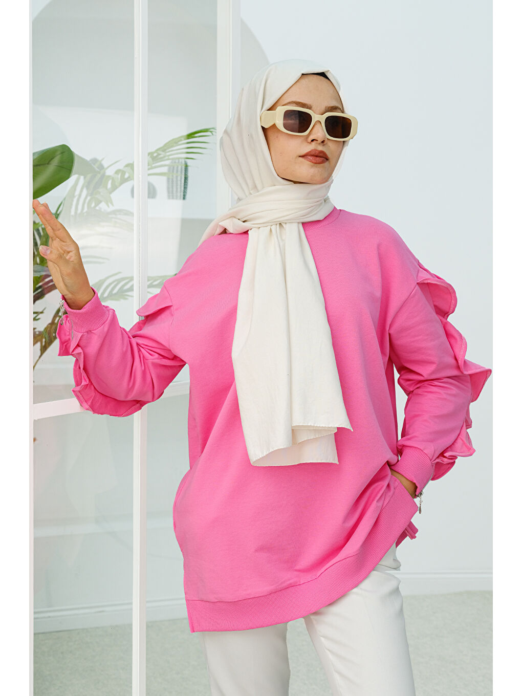 Locco Moda Kolları Fermuar Detay Tunik Pembe