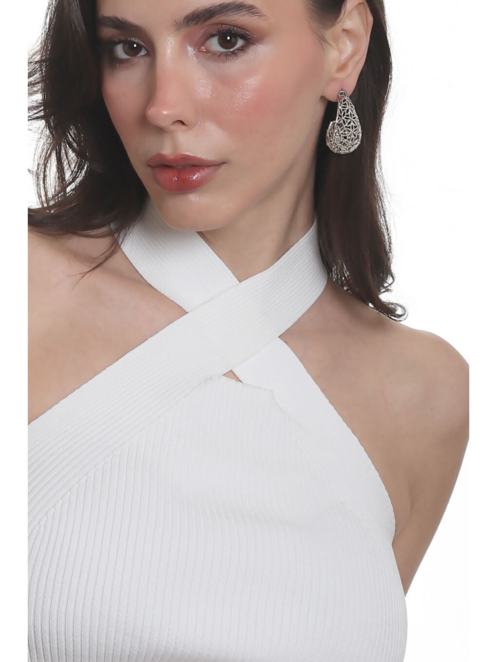 Gri Kadın Telkari Görünümlü Çiçek Motifli Çivili Model Damla Formlu Küpe-4