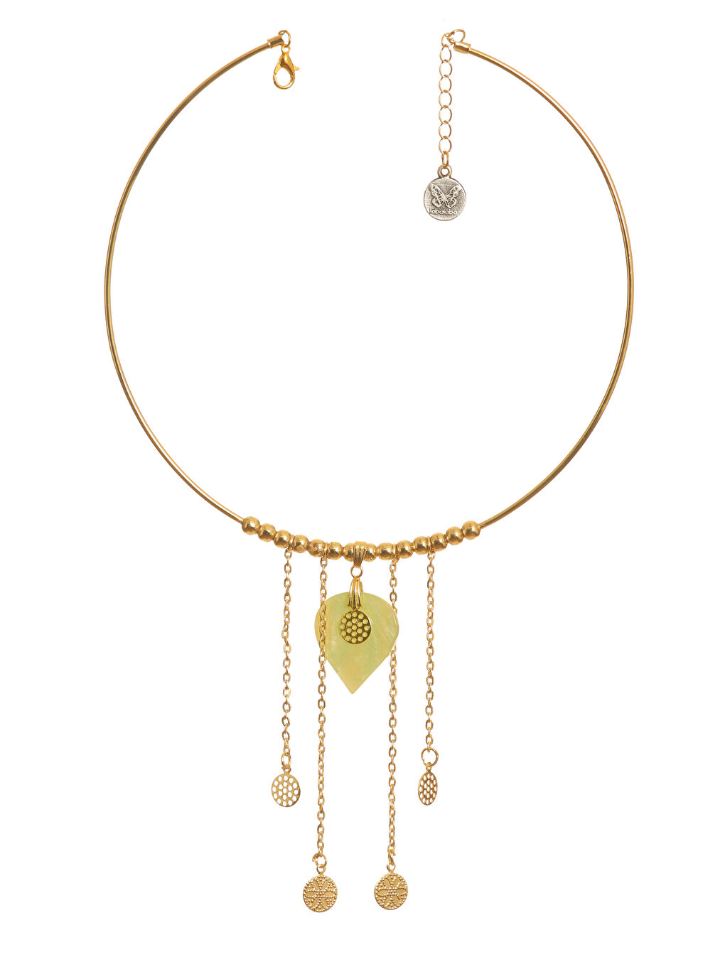 Sarı Kadın Lak Altın Kaplama Sedef Kalp Charmlı Tel Choker, Tasma Kolye