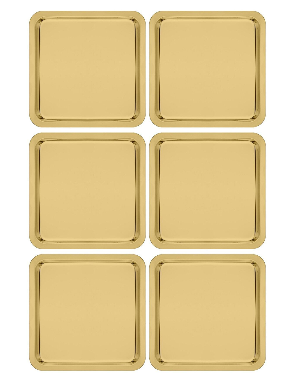 Sarı Paslanmaz Çelik Gold Renk Sunum Tepsisi 21 x21 cm Çay Kahve Pasta Tatlı Servis Sunum Tepsisi 6 Adet