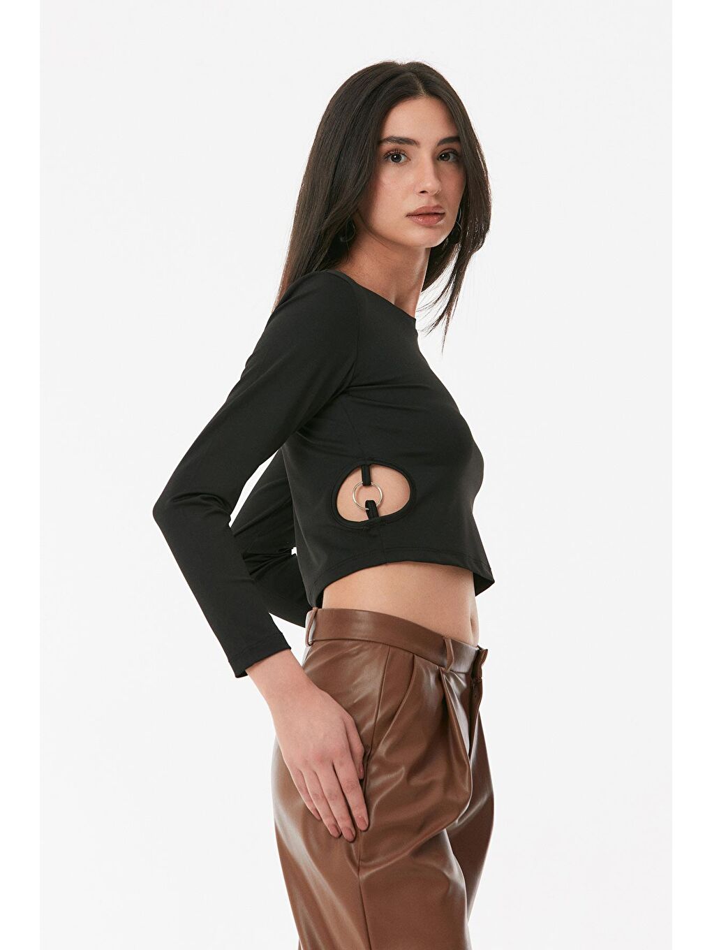 Siyah Yanları Halka Detaylı Dalgıç Bluz-4