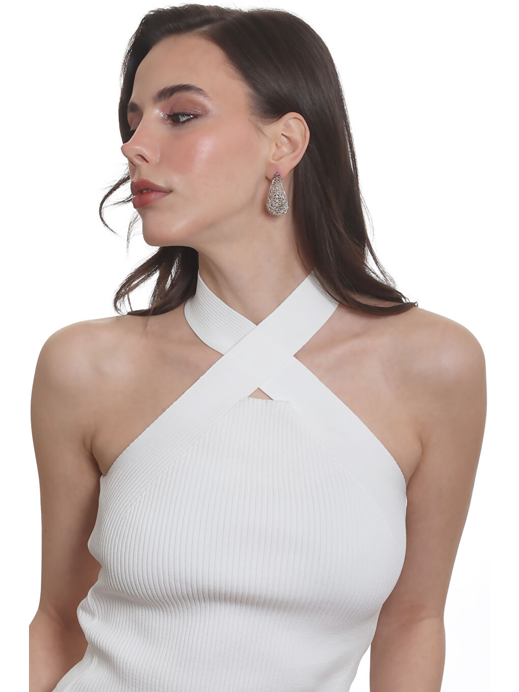 Gri Kadın Telkari Görünümlü Çiçek Motifli Çivili Model Damla Formlu Küpe-6