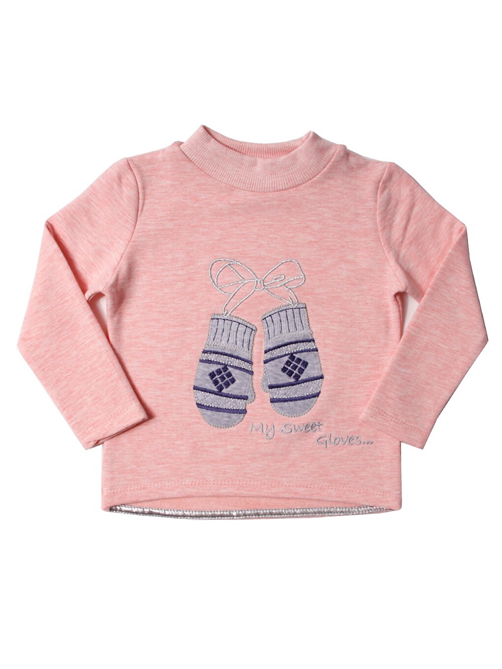 Pembe Kız Çocuk Sweatshirt Eldiven Nakışlı