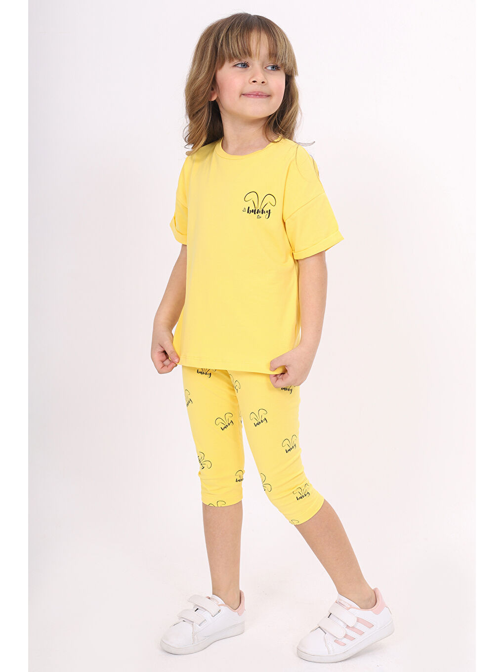 Sarı Kız Çocuk Baskılı Kaprili Takım-1