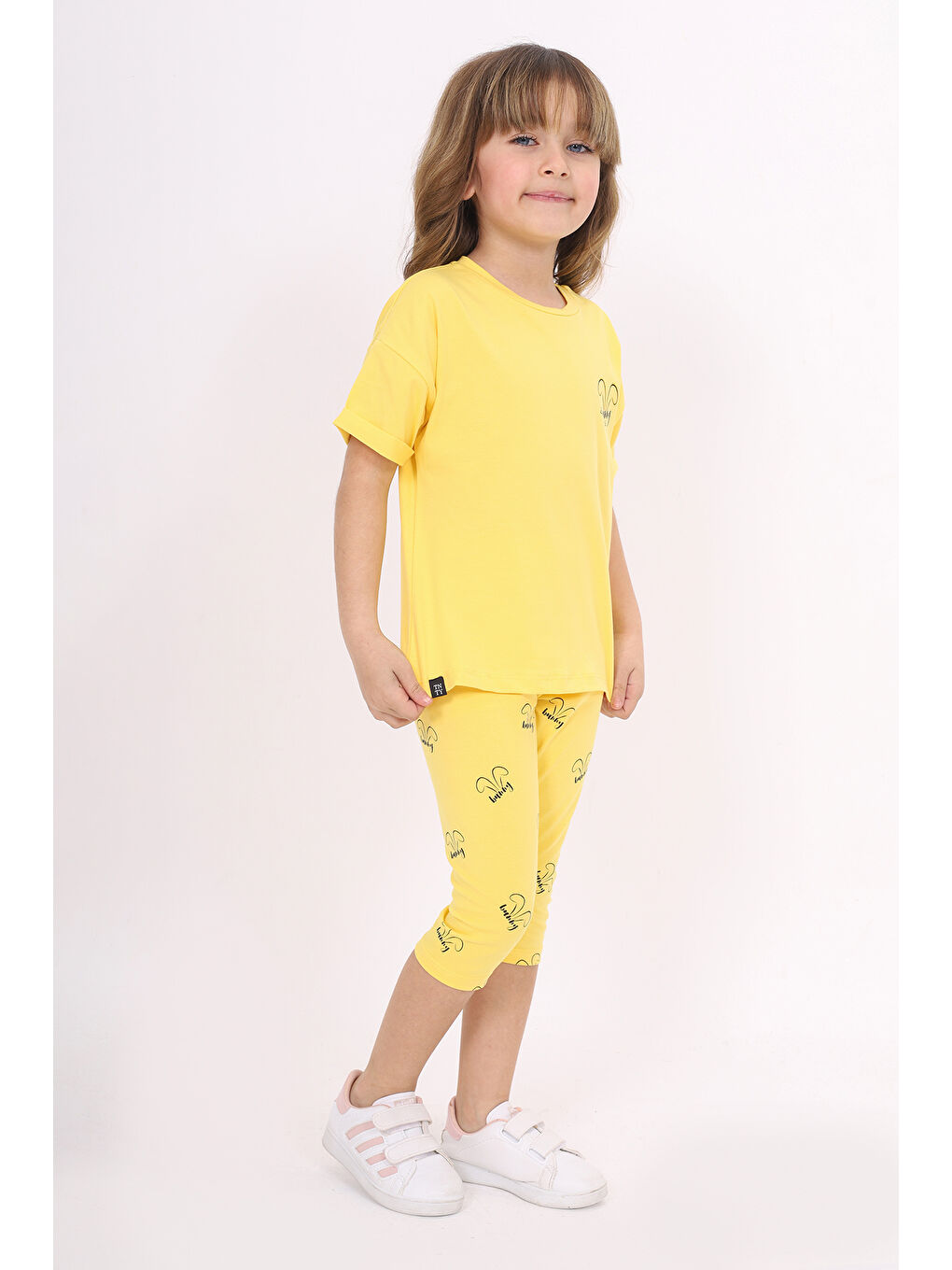 Sarı Kız Çocuk Baskılı Kaprili Takım-3