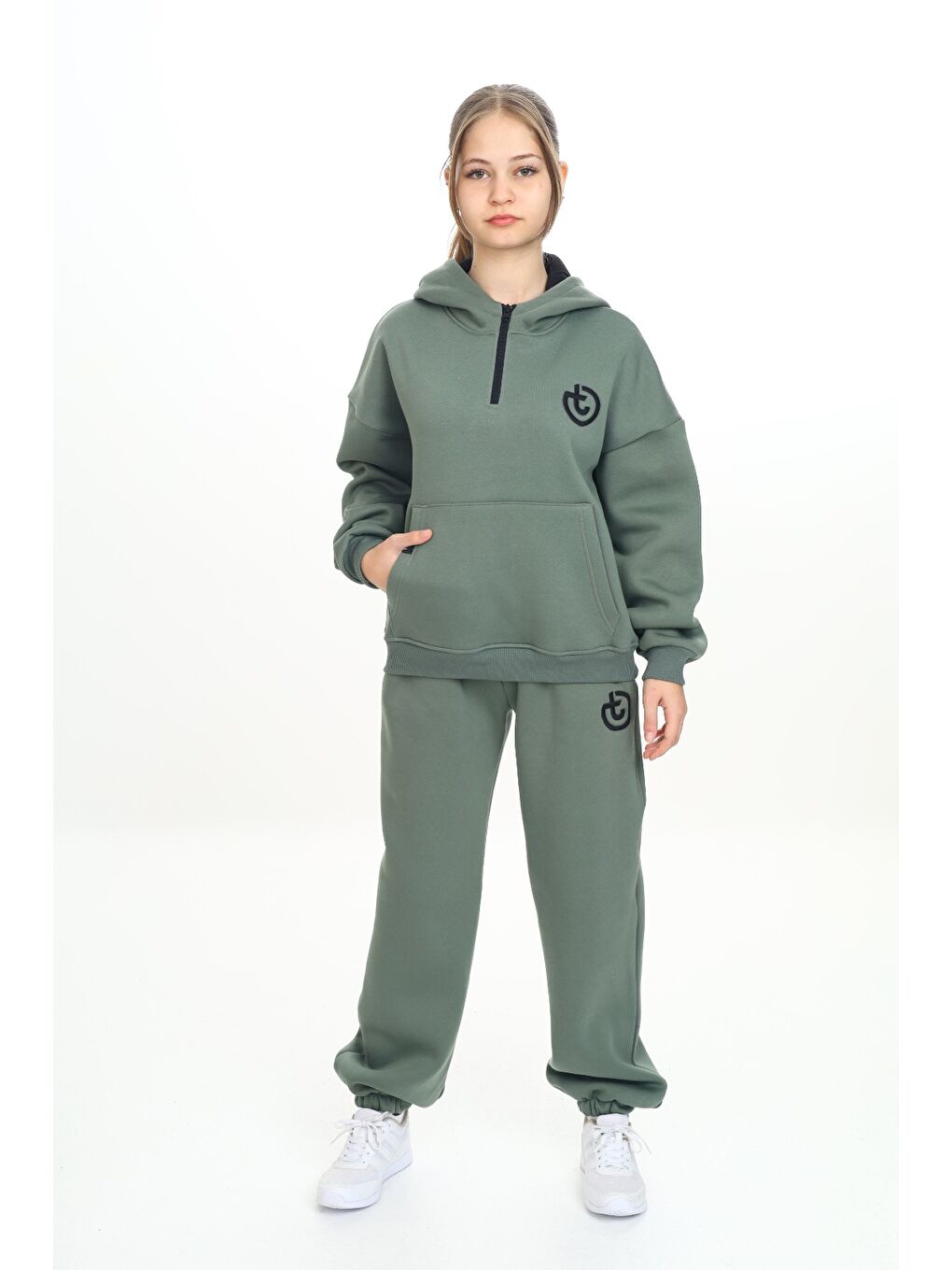 Yeşil Kız Çocuk Kapüşonlu Eşofman Takım
