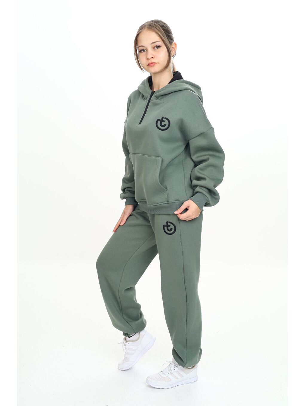 Yeşil Kız Çocuk Kapüşonlu Eşofman Takım-1