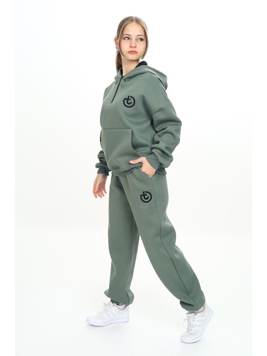 Yeşil Kız Çocuk Kapüşonlu Eşofman Takım-2