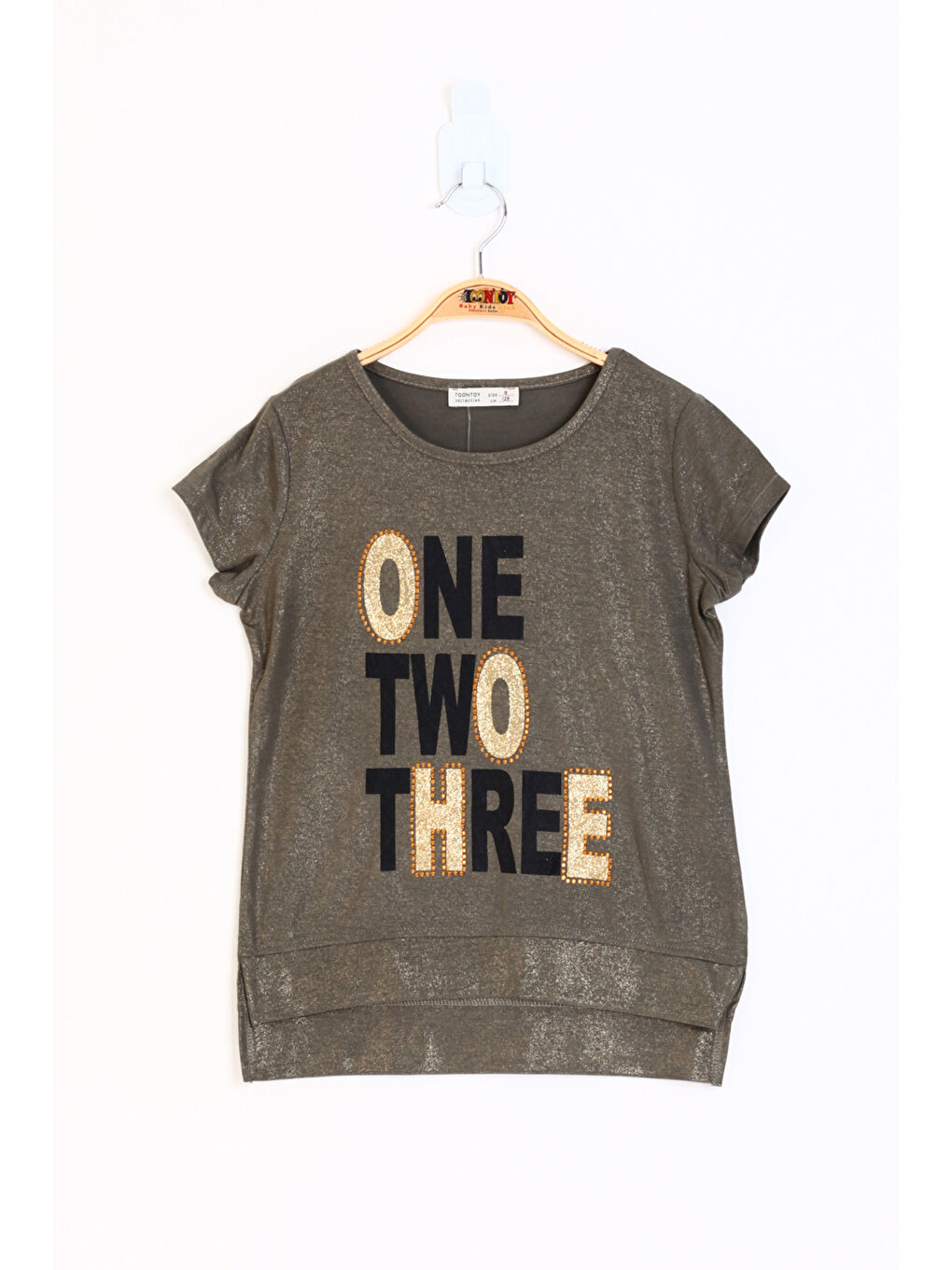 Haki Kız Çocuk Sim Detaylı Baskılı Tişört