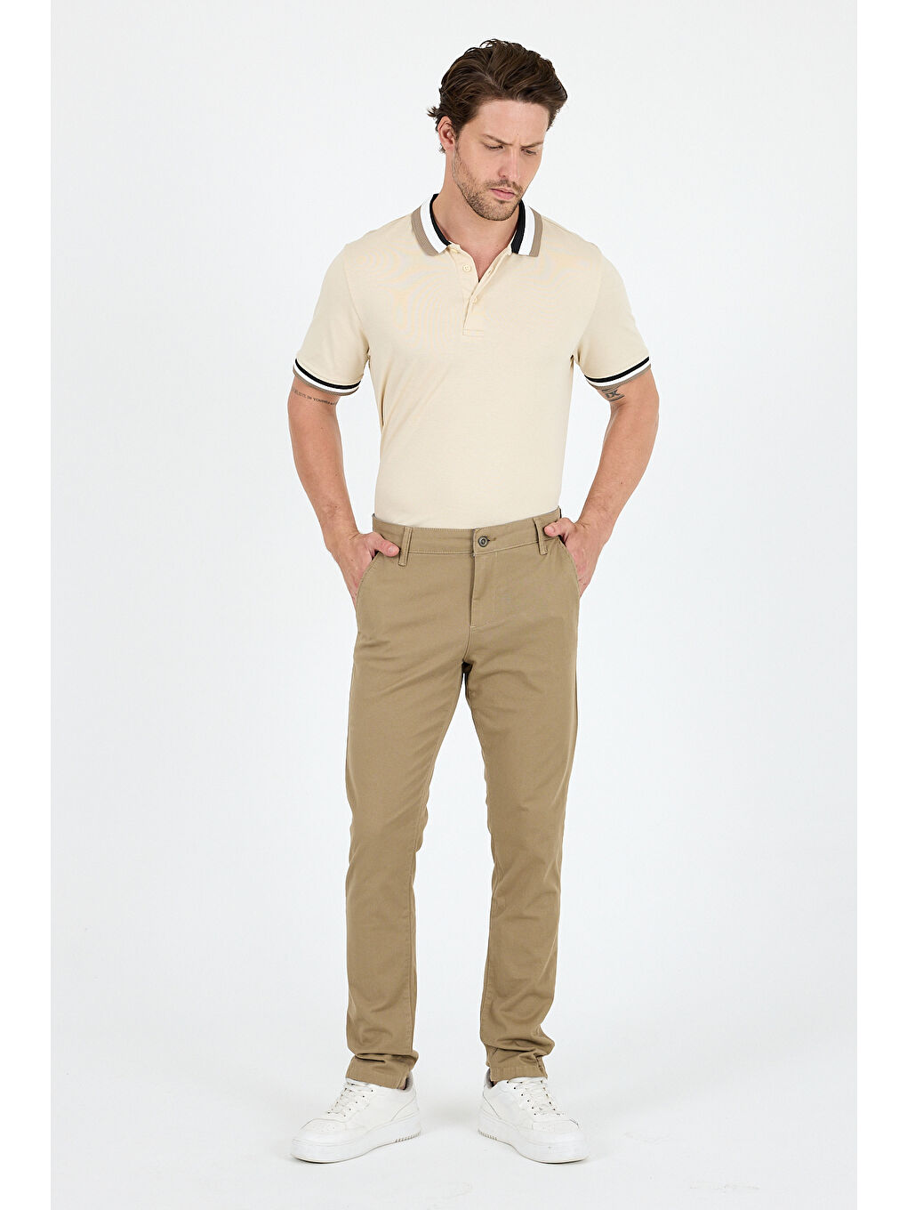 Kahverengi Erkek Slim Fit Chino Pantolon – %98 Pamuk %2 Elastan Rahat Günlük Esnek Kumaş Pantolon 1012-4