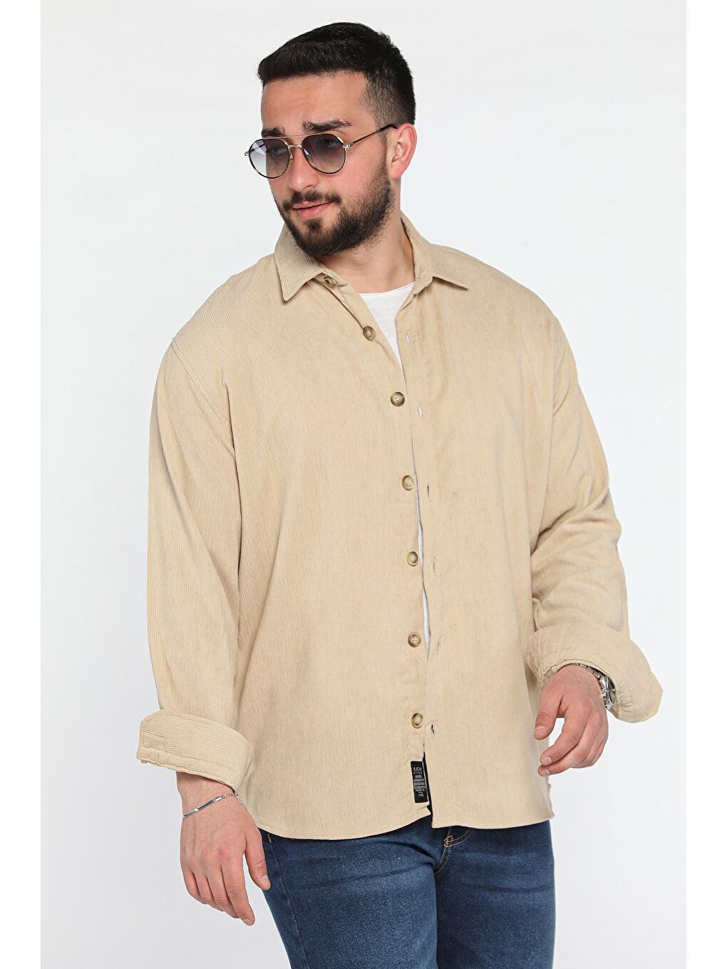 Bej Erkek Uzun Kol Gömlek-1