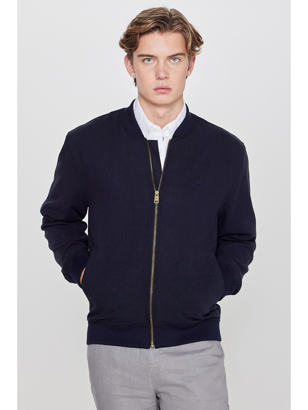 Lacivert Keten Regular Fit Normal Kesim Cepli Bomber Ceket