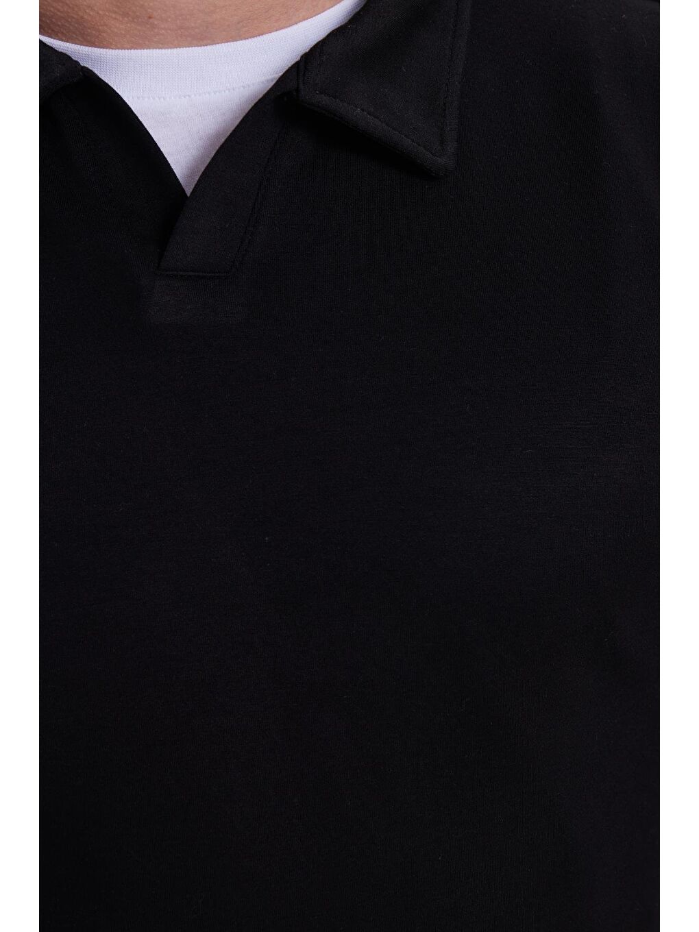 Erkek Relax Fit Rahat Kesim Polo V Yaka Siyah Sweatshirt-5