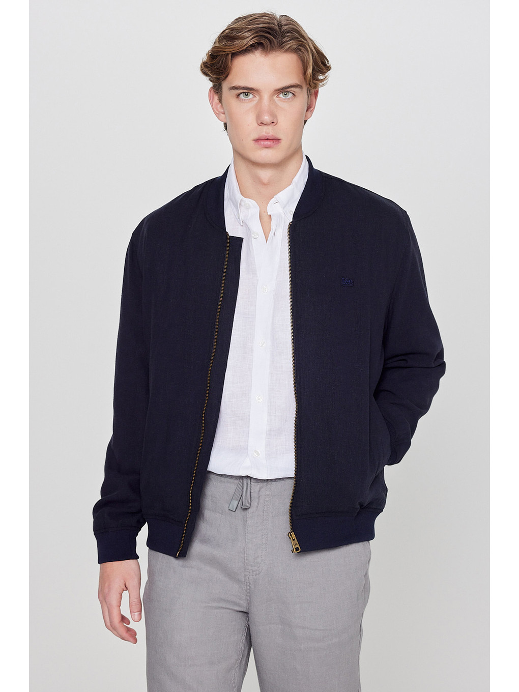 Lacivert Keten Regular Fit Normal Kesim Cepli Bomber Ceket-1