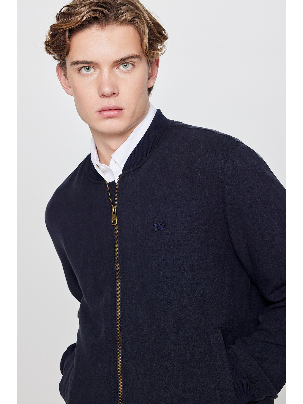 Lacivert Keten Regular Fit Normal Kesim Cepli Bomber Ceket-3
