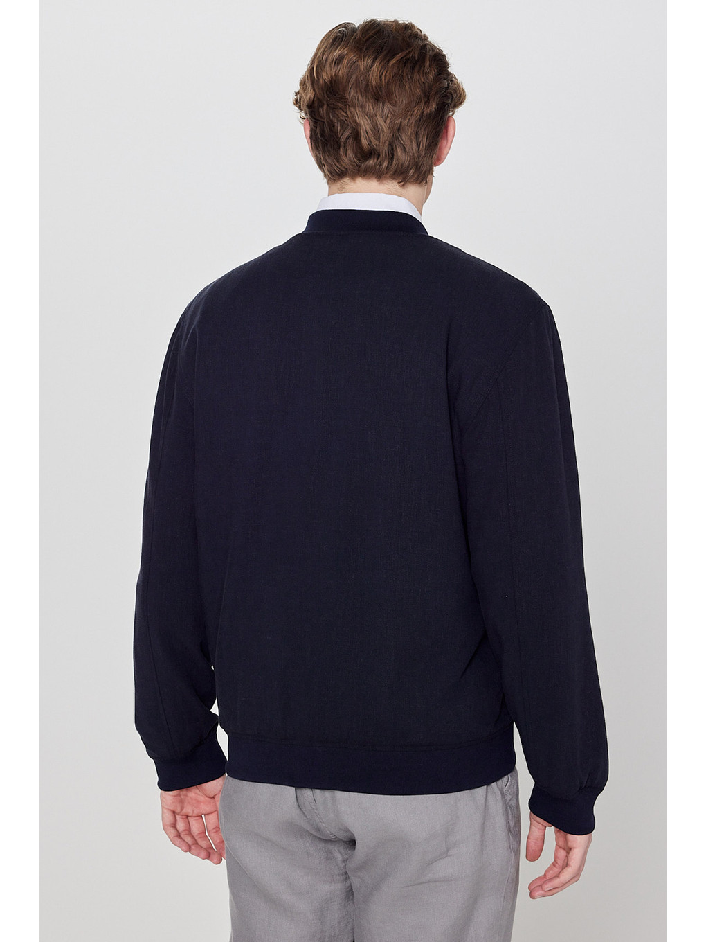 Lacivert Keten Regular Fit Normal Kesim Cepli Bomber Ceket-4