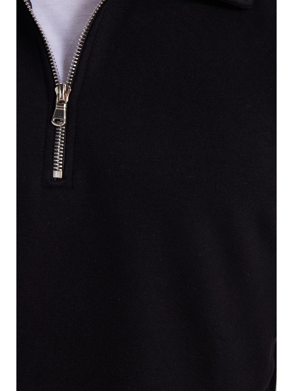 Erkek Relax Fit Rahat Kesim Pamuklu 3 İplik Fermuarlı Polo Yaka Siyah Sweatshirt-5