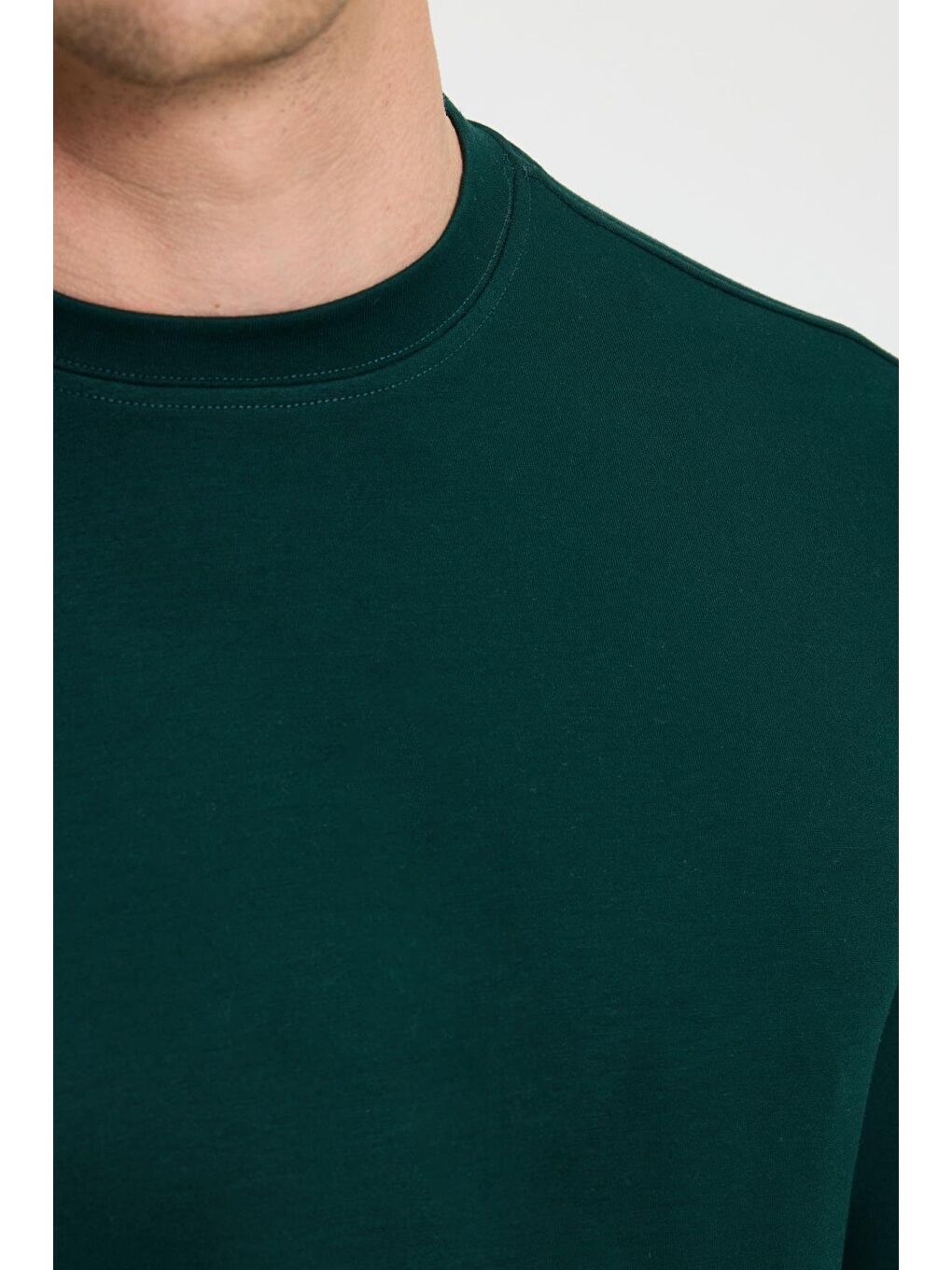 Erkek Standart Fit Normal Kesim Uzun Kollu Ekstra Soft Modal Kumaş Bisiklet Yaka Yeşil Sweatshirt-2