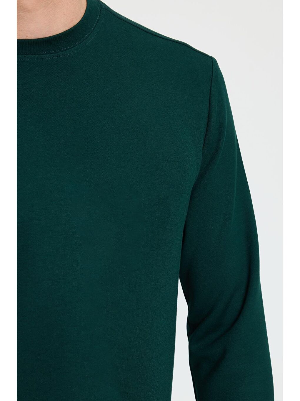 Erkek Standart Fit Normal Kesim Uzun Kollu Ekstra Soft Modal Kumaş Bisiklet Yaka Yeşil Sweatshirt-6